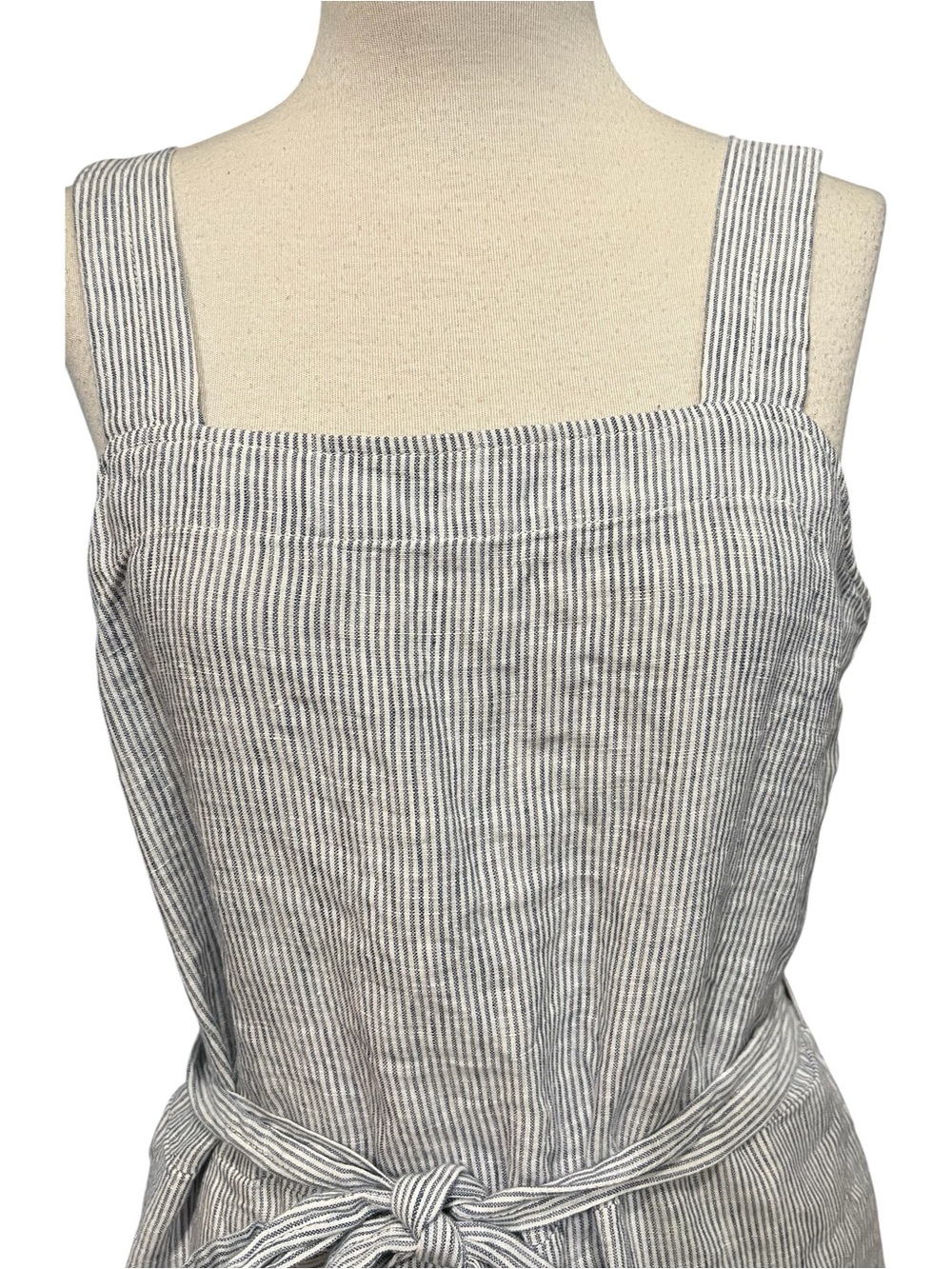 Quince 100% European Linen Square Neck Jumpsuit in blue pinstripe pattern Size M - Picture 5 of 13